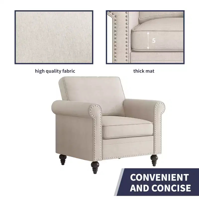 Poltrona d'accento in lino Mid-Century – Poltrona singola con struttura in legno