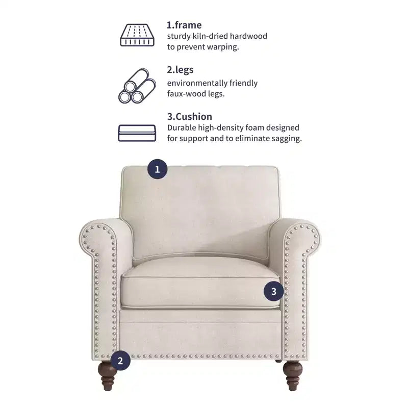 Poltrona d'accento in lino Mid-Century – Poltrona singola con struttura in legno