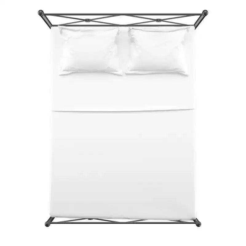 Struttura Letto Matrimoniale in Metallo Nero con Pannello dal Design Geometrico