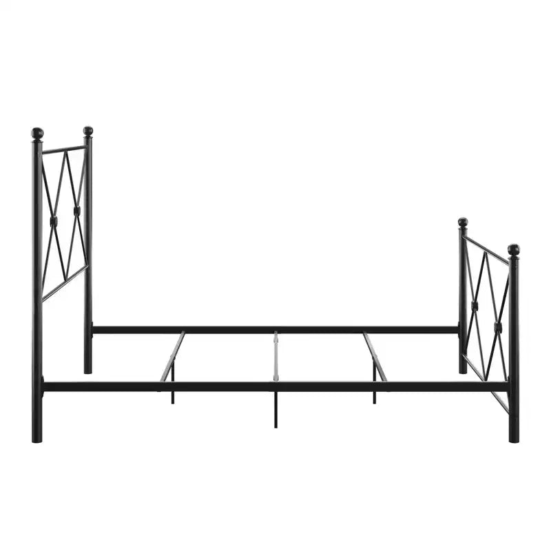 Struttura Letto Matrimoniale in Metallo Nero con Pannello dal Design Geometrico