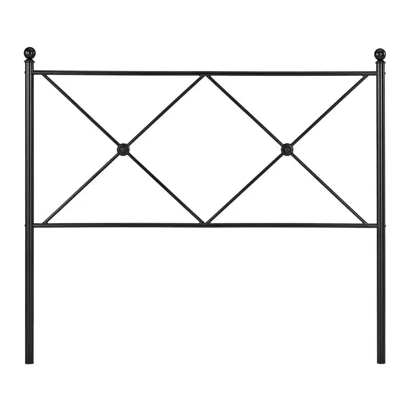 Struttura Letto Matrimoniale in Metallo Nero con Pannello dal Design Geometrico