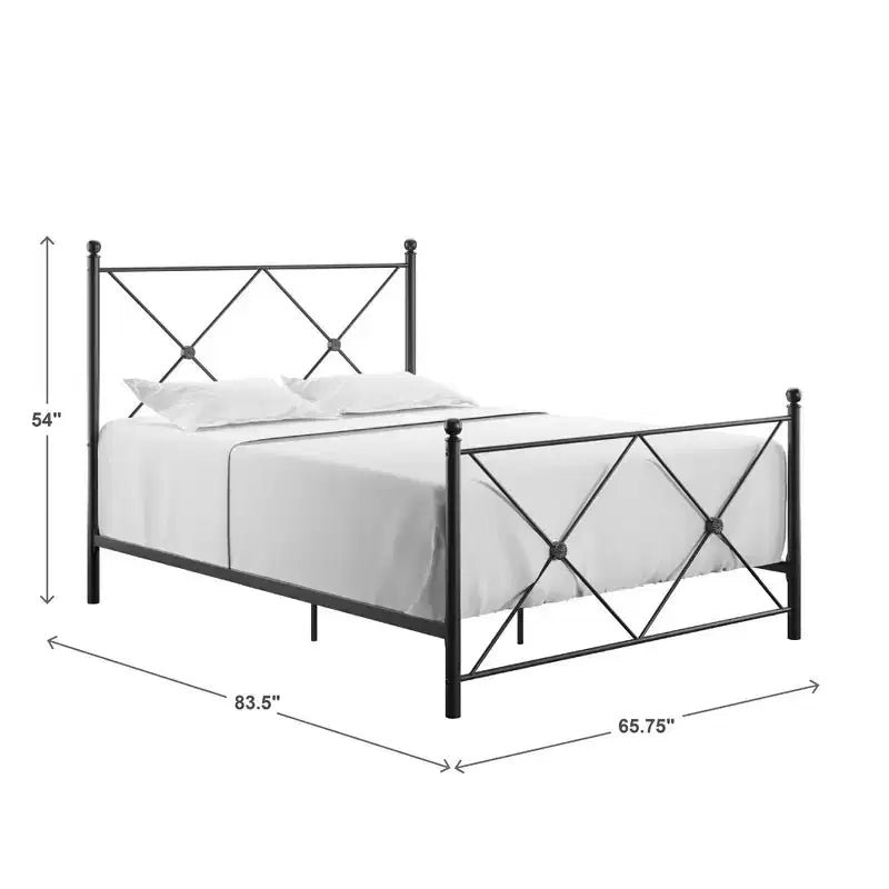 Struttura Letto Matrimoniale in Metallo Nero con Pannello dal Design Geometrico