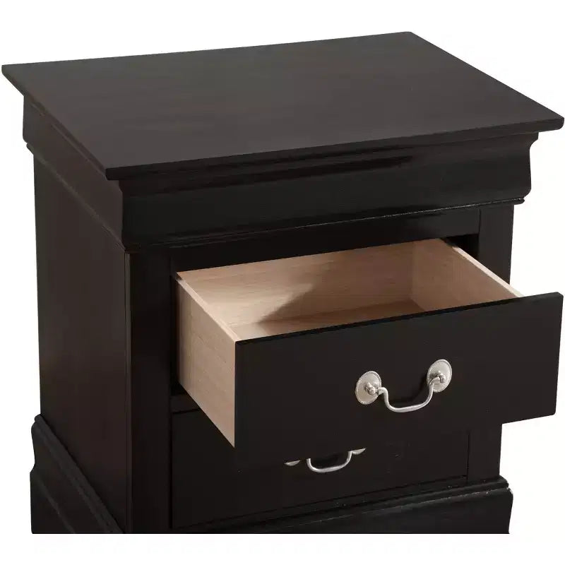 Comodino rettangolare in legno con 2 cassetti