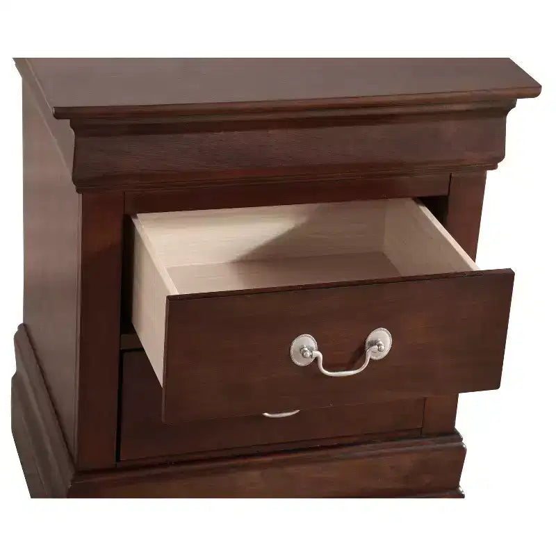 Comodino rettangolare in legno con 2 cassetti