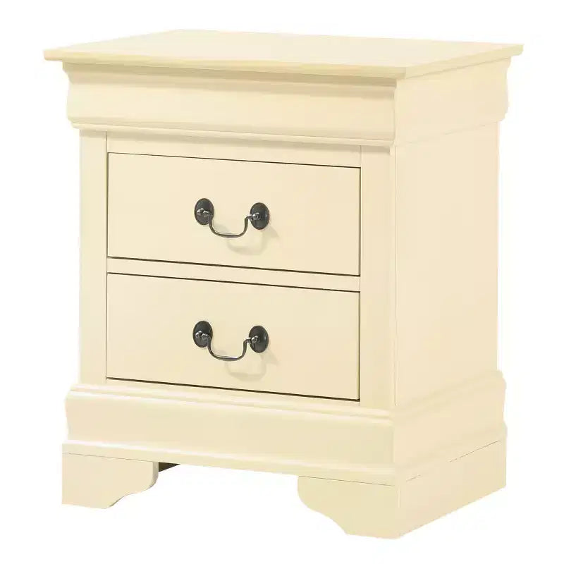 Comodino rettangolare in legno con 2 cassetti