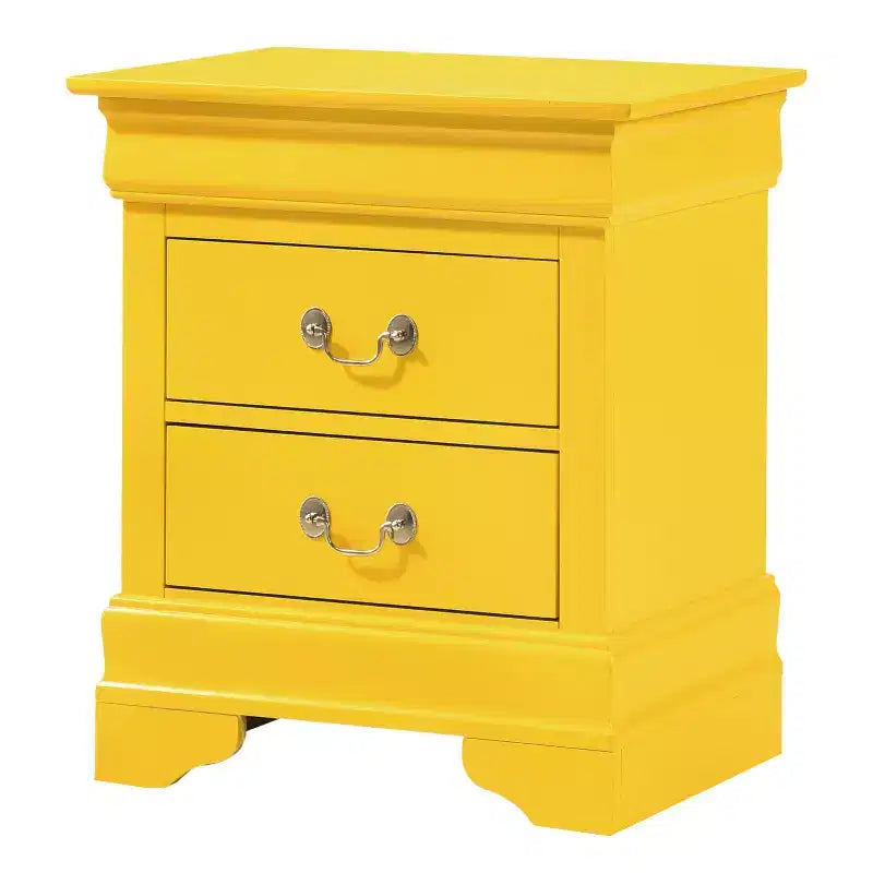 Comodino rettangolare in legno con 2 cassetti