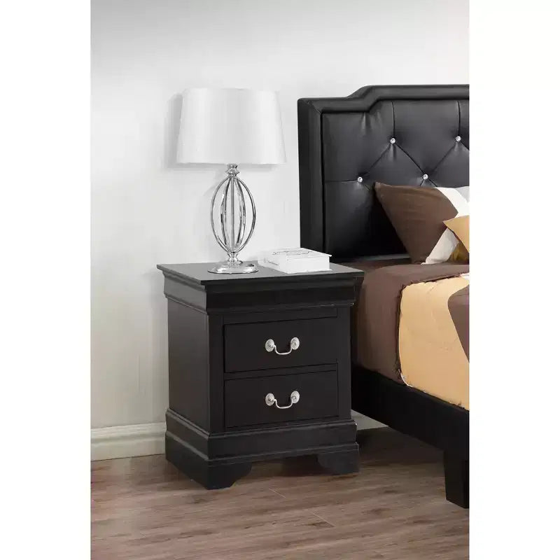 Comodino rettangolare in legno con 2 cassetti