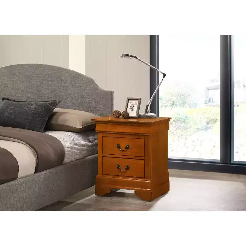Comodino rettangolare in legno con 2 cassetti