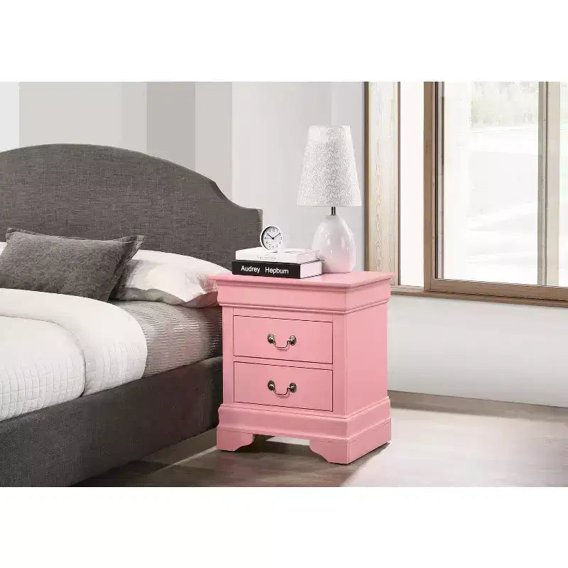 Comodino rettangolare in legno con 2 cassetti