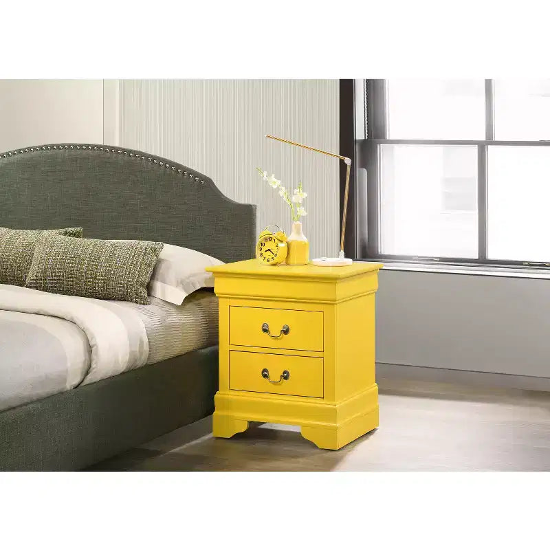 Comodino rettangolare in legno con 2 cassetti