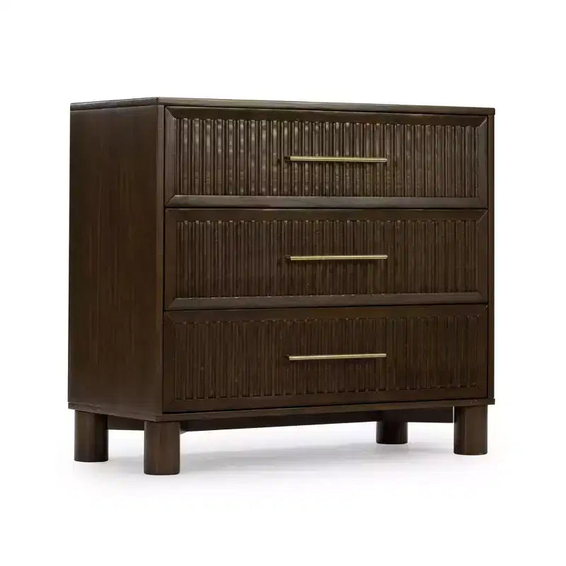 Cassettiera a 3 cassetti scanalata con maniglie in ottone