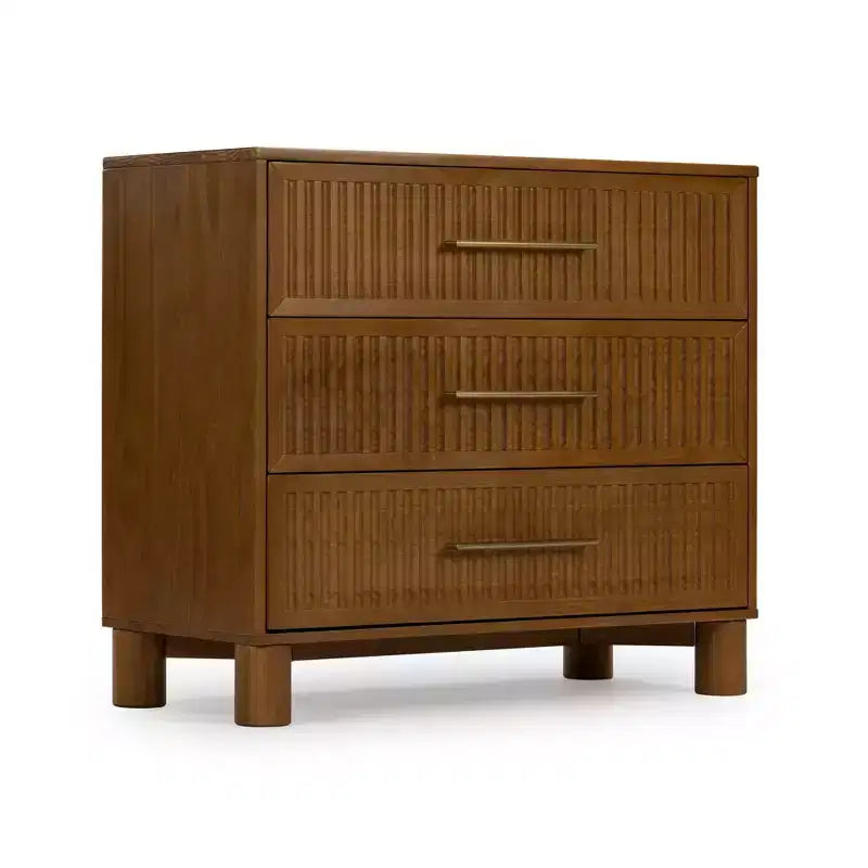 Cassettiera a 3 cassetti scanalata con maniglie in ottone