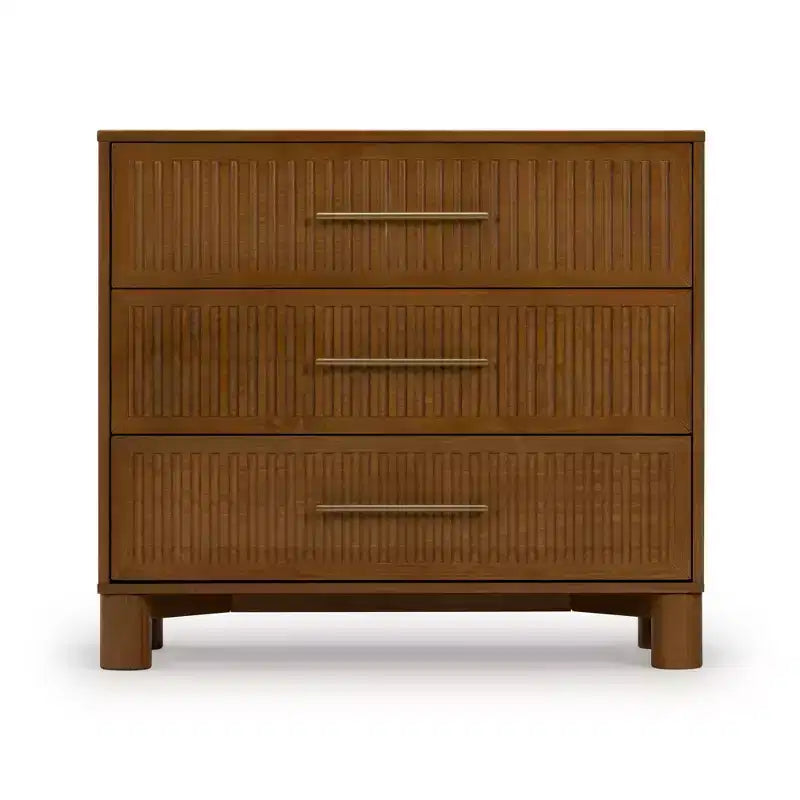 Cassettiera a 3 cassetti scanalata con maniglie in ottone