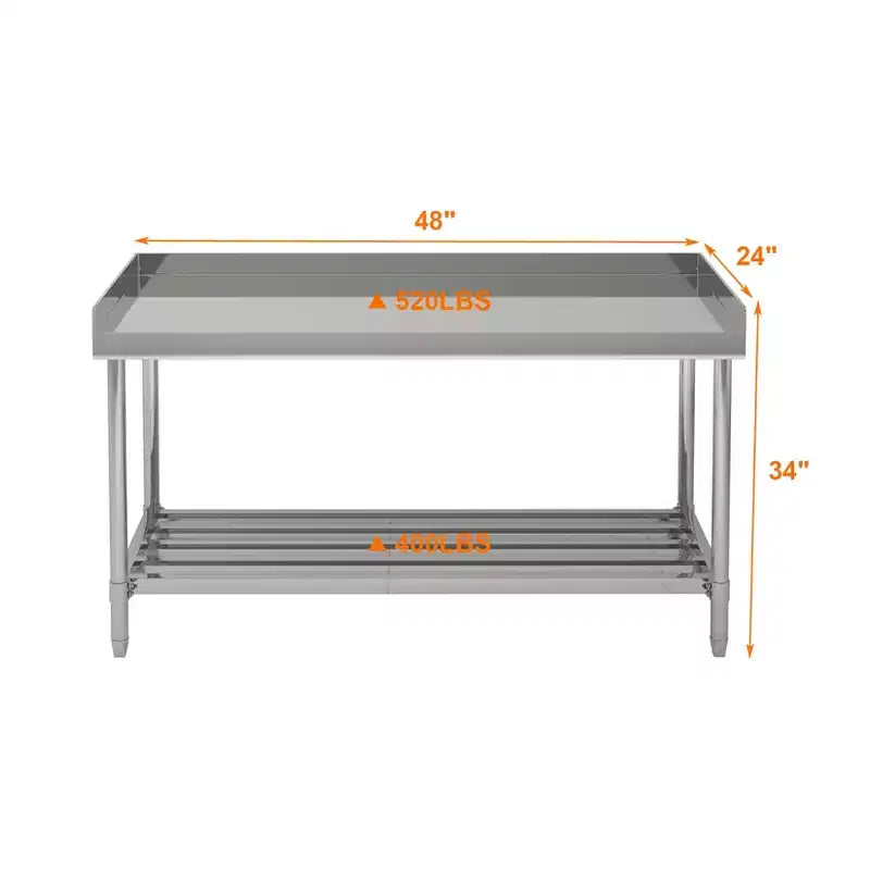 Tavolo da Lavoro in Acciaio Inox da 122x61 cm con Ripiano Inferiore