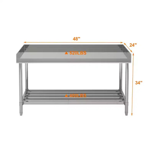 Tavolo da Lavoro in Acciaio Inox da 122x61 cm con Ripiano Inferiore
