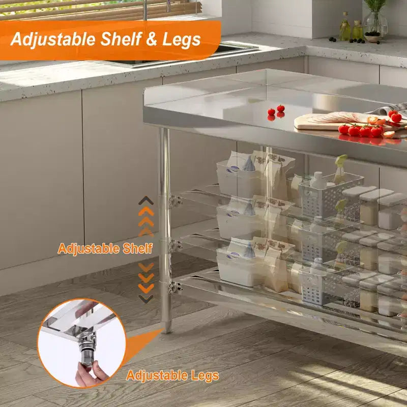Tavolo da Lavoro in Acciaio Inox da 122x61 cm con Ripiano Inferiore
