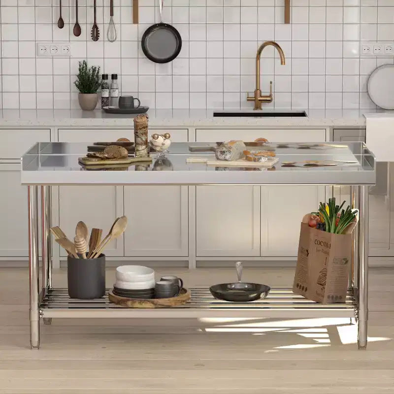 Tavolo da Lavoro in Acciaio Inox da 122x61 cm con Ripiano Inferiore