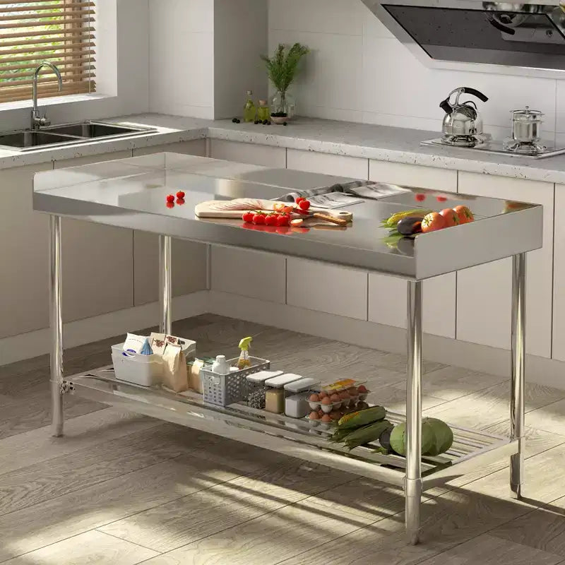 Tavolo da Lavoro in Acciaio Inox da 122x61 cm con Ripiano Inferiore