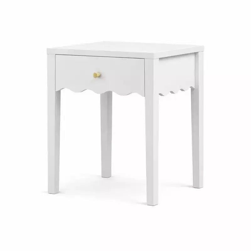 Comodino Bianco con Cassetto Ondulato e Grembiule – 15.7"L x 15.7"P x 16.69"A, MDF, 1 Cassetto