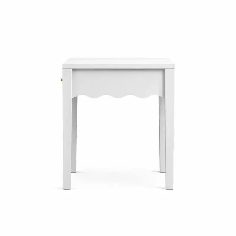 Comodino Bianco con Cassetto Ondulato e Grembiule – 15.7"L x 15.7"P x 16.69"A, MDF, 1 Cassetto