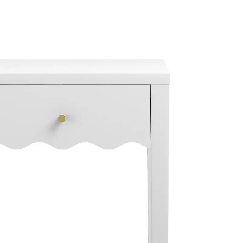 Comodino Bianco con Cassetto Ondulato e Grembiule – 15.7"L x 15.7"P x 16.69"A, MDF, 1 Cassetto