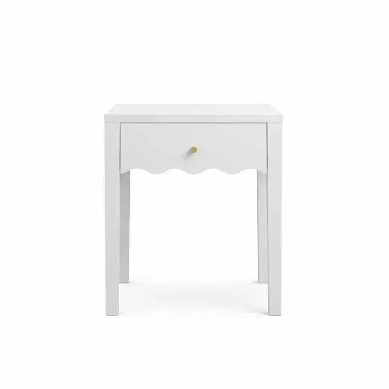 Comodino Bianco con Cassetto Ondulato e Grembiule – 15.7"L x 15.7"P x 16.69"A, MDF, 1 Cassetto