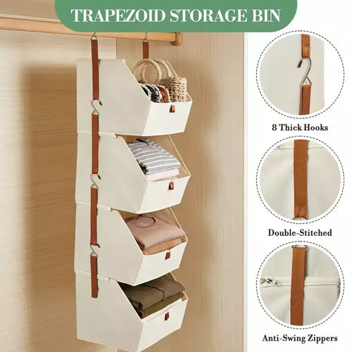 Organizzatore da appendere a 4 ripiani per armadio con ganci