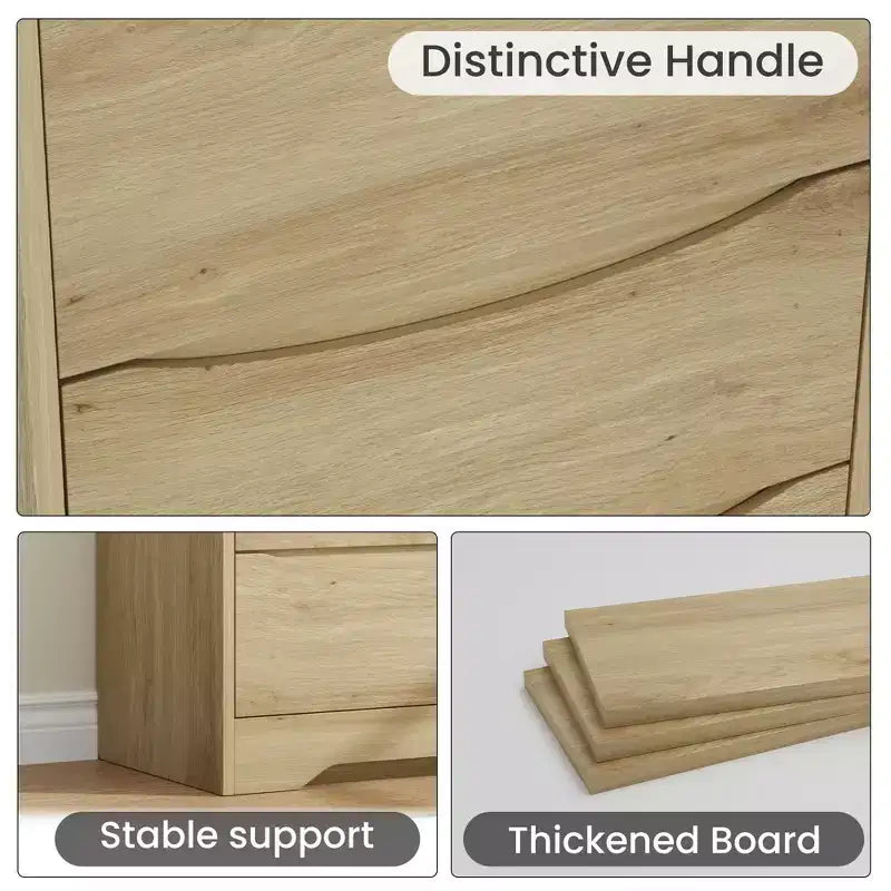Comò alto in legno a 3 cassetti con piano ampio – Cassetti profondi, maniglie a scomparsa, design curvo, contenitore multiuso