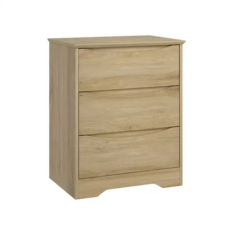 Comò alto in legno a 3 cassetti con piano ampio – Cassetti profondi, maniglie a scomparsa, design curvo, contenitore multiuso