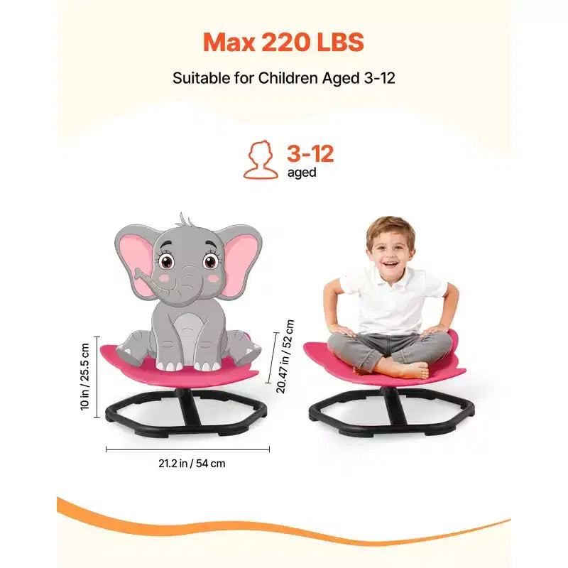 Sedia Sensoriale Girevole Elefante per Bambini – Girevole a 360°, Capacità 100 kg, 25,4 cm A x 52 cm L x 53,8 cm P, Base in Metallo, Rossa