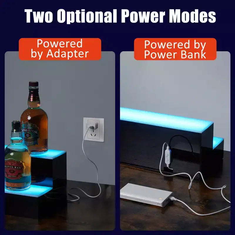 Espositore per bottiglie di liquori a LED – Mensola da bar a livelli con controllo remoto e app, Contiene 10 bottiglie, Nero, MDF