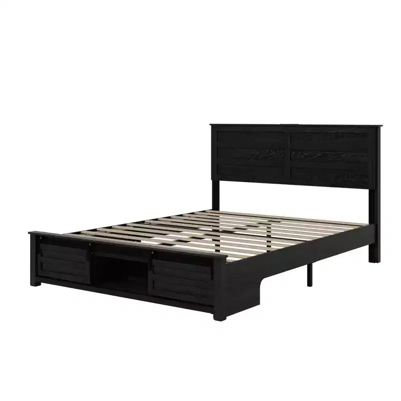 Letto con piattaforma matrimoniale/queen con testiera imbottita con contenitore, luci LED e stazione di ricarica – 41.34"A x 54.72"L x 79.31"P