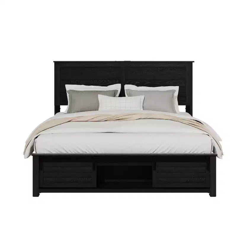 Letto con piattaforma matrimoniale/queen con testiera imbottita con contenitore, luci LED e stazione di ricarica – 41.34"A x 54.72"L x 79.31"P