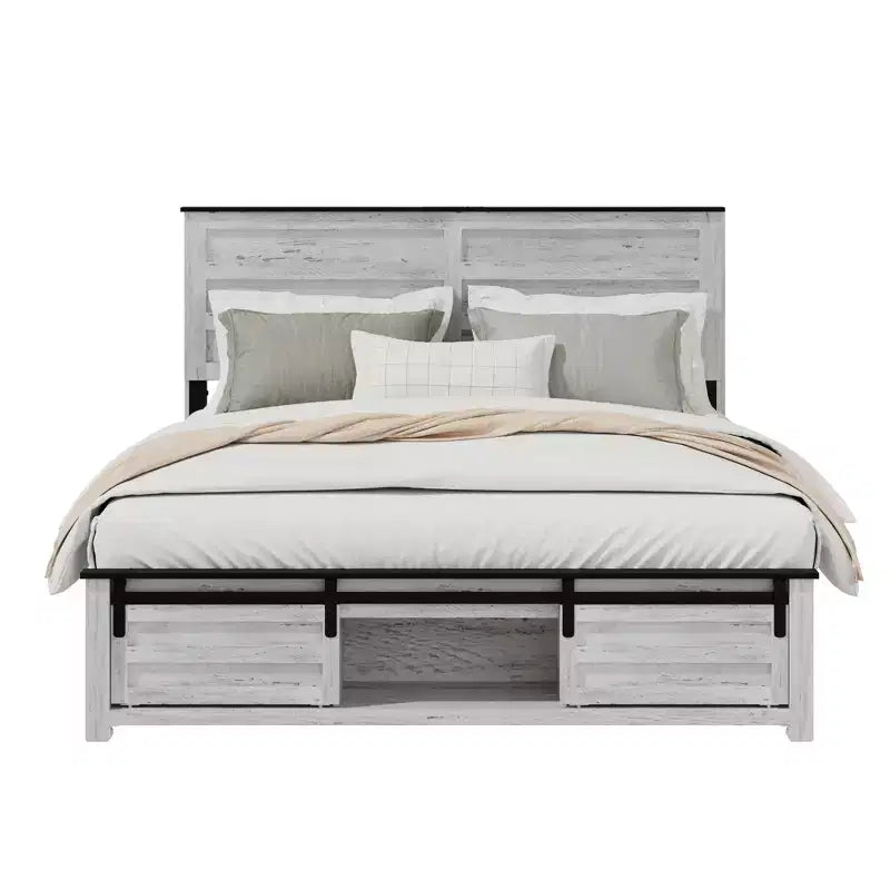 Letto con piattaforma matrimoniale/queen con testiera imbottita con contenitore, luci LED e stazione di ricarica – 41.34"A x 54.72"L x 79.31"P