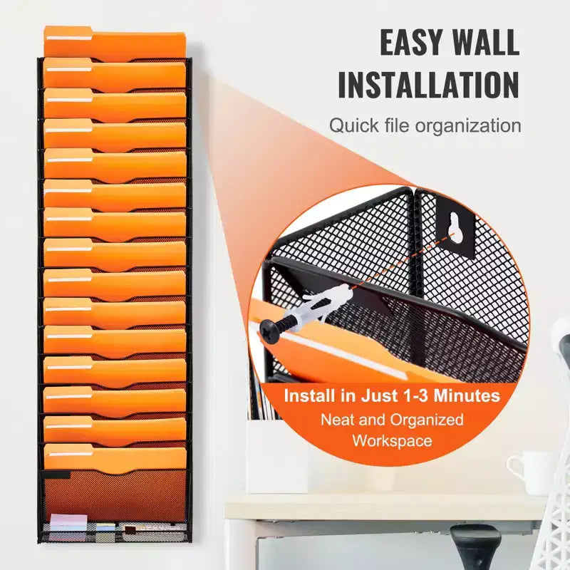 Organizzatore di documenti da parete in rete a 16 tasche – Scaffale portadocumenti in metallo, 101,9 cm A x 32,5 cm L x 10,4 cm P