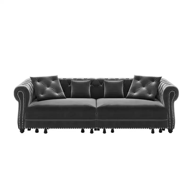 Divano Letto Convertibile 3-in-1 – Estraibile King Size, Rivestimento in Velluto Trapuntato, Chaise Longue e Pouf, 89"P x 35"L x 28"A, Grigio Carbone