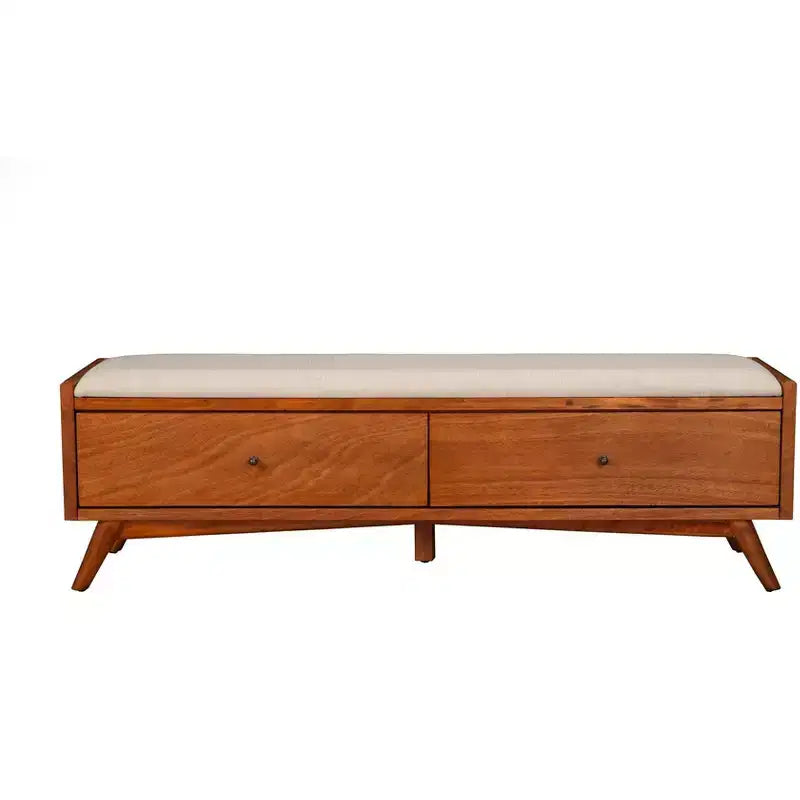 Panca imbottita di metà secolo – Struttura in mogano, 149,86 cm L x 38,1 cm P x 46,99 cm A, Finitura color castagno