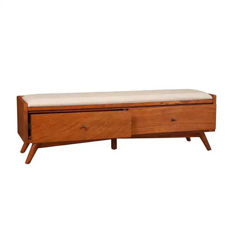 Panca imbottita di metà secolo – Struttura in mogano, 149,86 cm L x 38,1 cm P x 46,99 cm A, Finitura color castagno