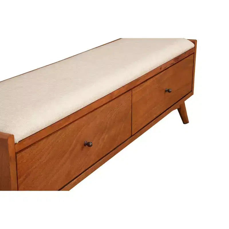 Panca imbottita di metà secolo – Struttura in mogano, 149,86 cm L x 38,1 cm P x 46,99 cm A, Finitura color castagno