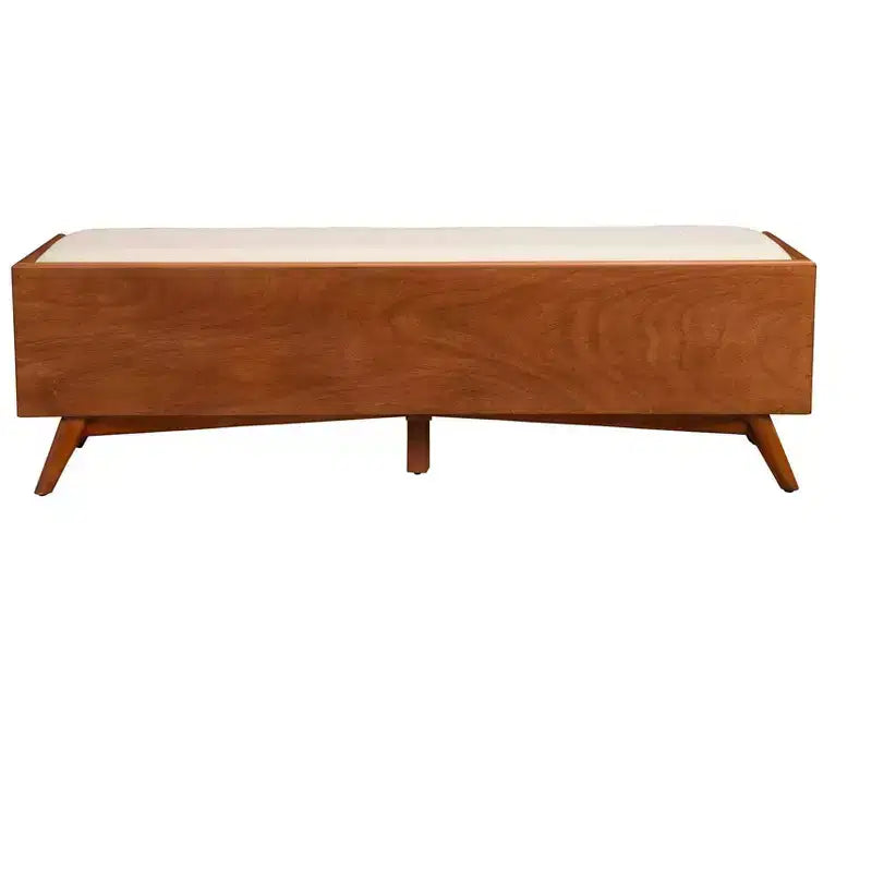 Panca imbottita di metà secolo – Struttura in mogano, 149,86 cm L x 38,1 cm P x 46,99 cm A, Finitura color castagno