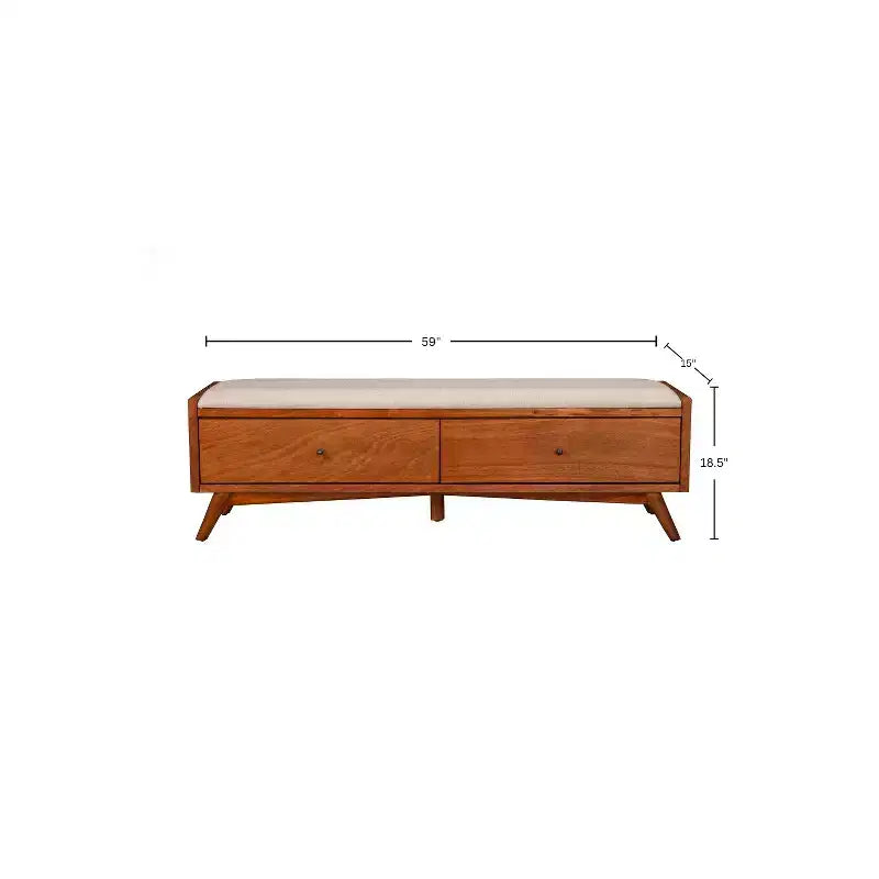 Panca imbottita di metà secolo – Struttura in mogano, 149,86 cm L x 38,1 cm P x 46,99 cm A, Finitura color castagno