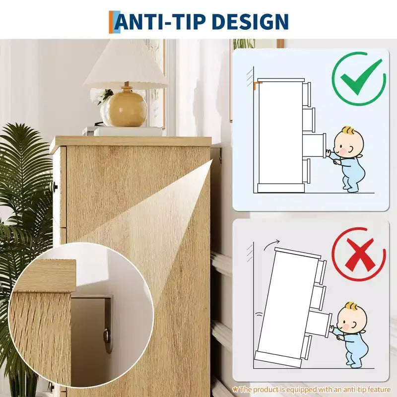 Comò a 6 cassetti per camera da letto – 119 cm di larghezza, cassettiera freestanding in legno