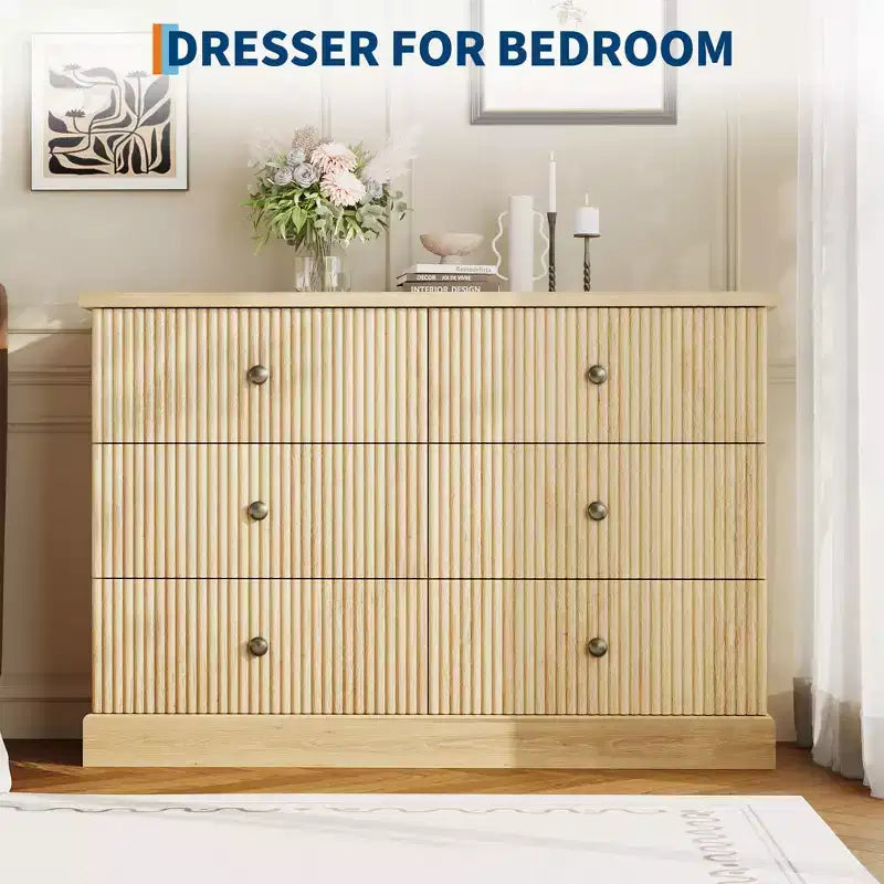 Comò a 6 cassetti per camera da letto – 119 cm di larghezza, cassettiera freestanding in legno