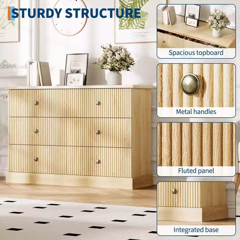 Comò a 6 cassetti per camera da letto – 119 cm di larghezza, cassettiera freestanding in legno