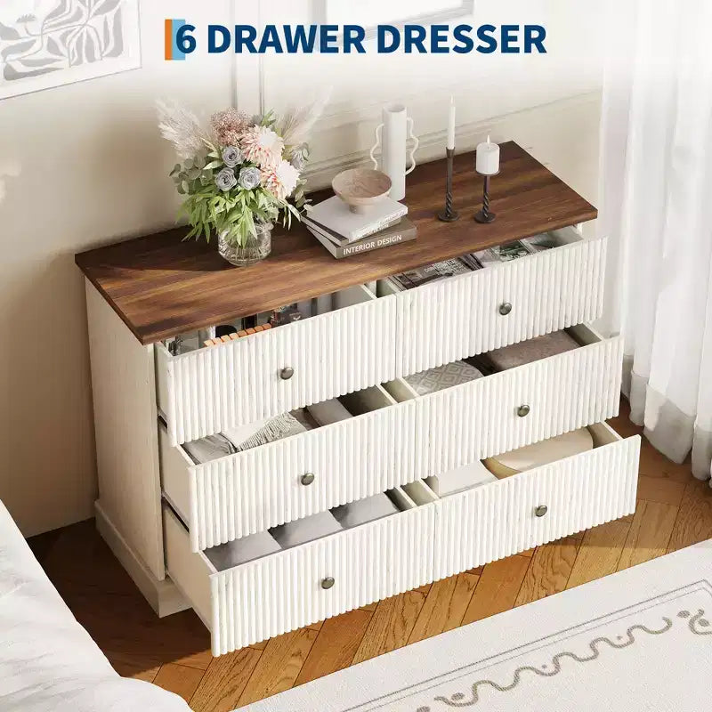 Comò a 6 cassetti per camera da letto – 119 cm di larghezza, cassettiera freestanding in legno