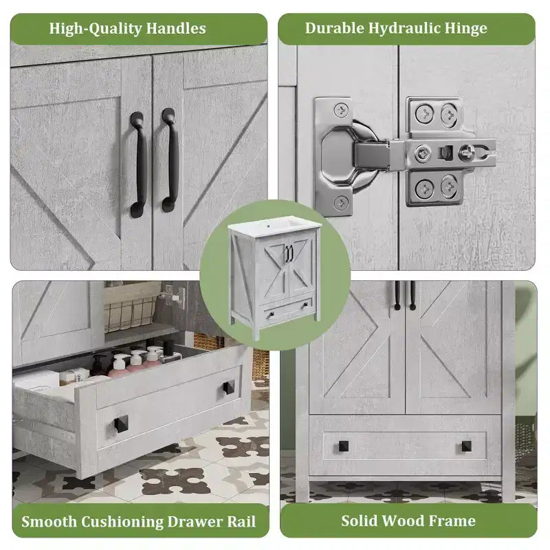 Mobile bagno moderno con lavabo in ceramica – Mobile a terra, 2 ante e 1 cassetto, 24" o 30"